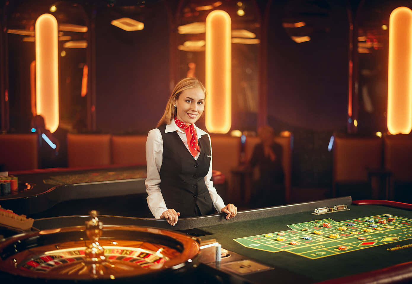 Casino Dealer At A Roulette Table Wallpaper