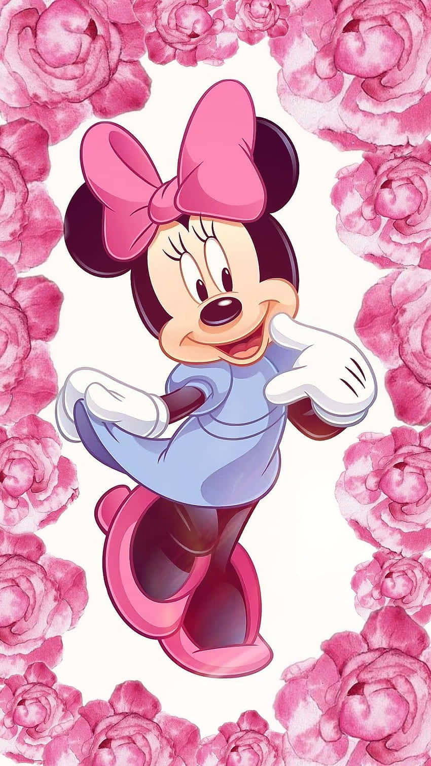 Celebrate With Minnie Mouse In Her Signature Pink Outfit Wallpaper