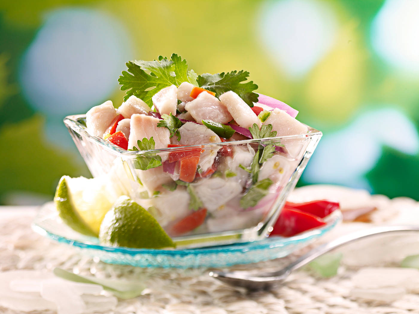 Ceviche Dish On Square Glass Bowl Wallpaper