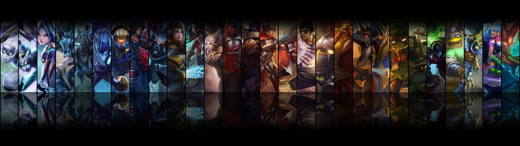 Champions Fight In Epic Battles Across 2 Screens In League Of Legends Wallpaper