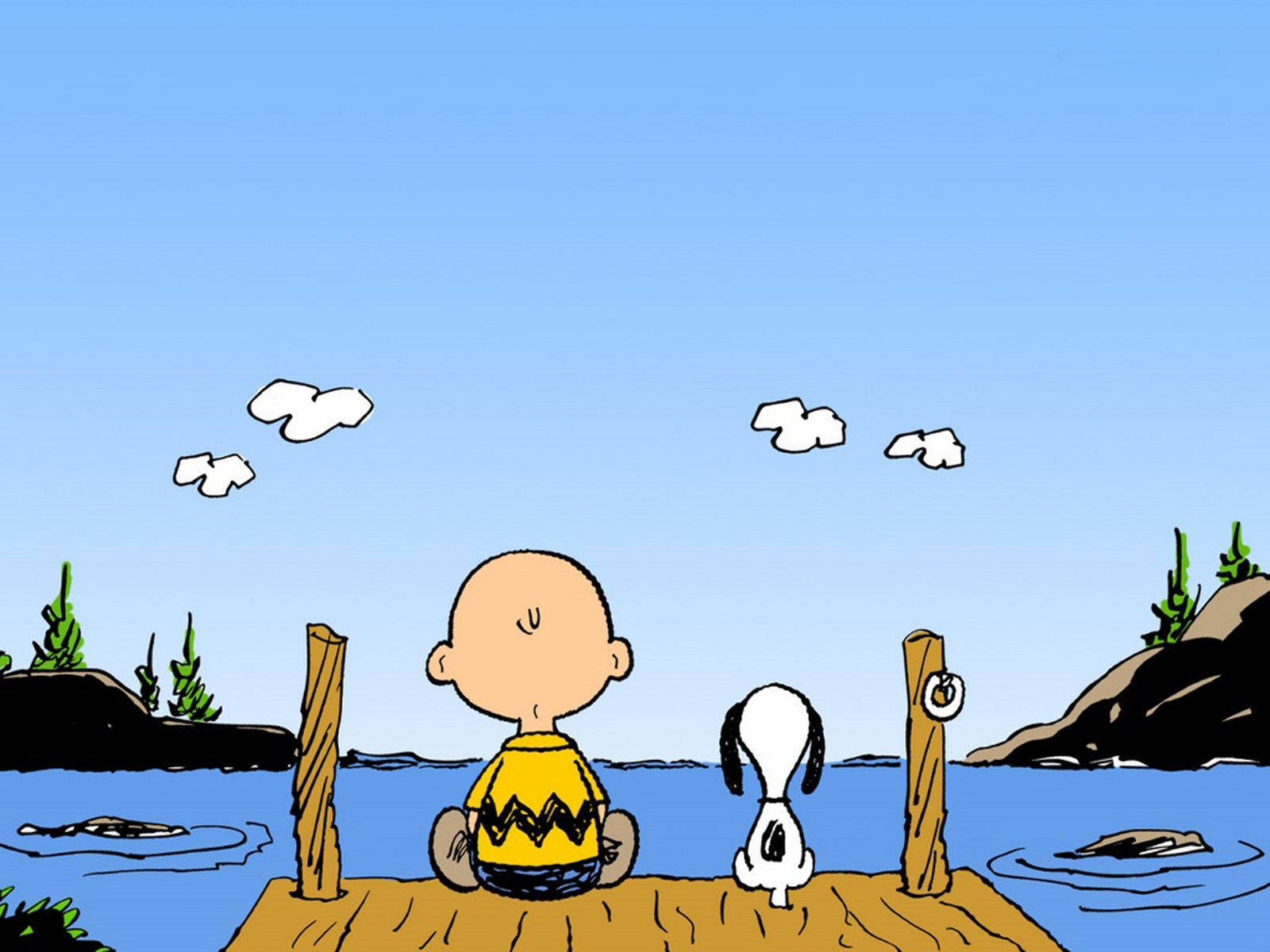 Charlie Brown And Snoopy In Lake Wallpaper