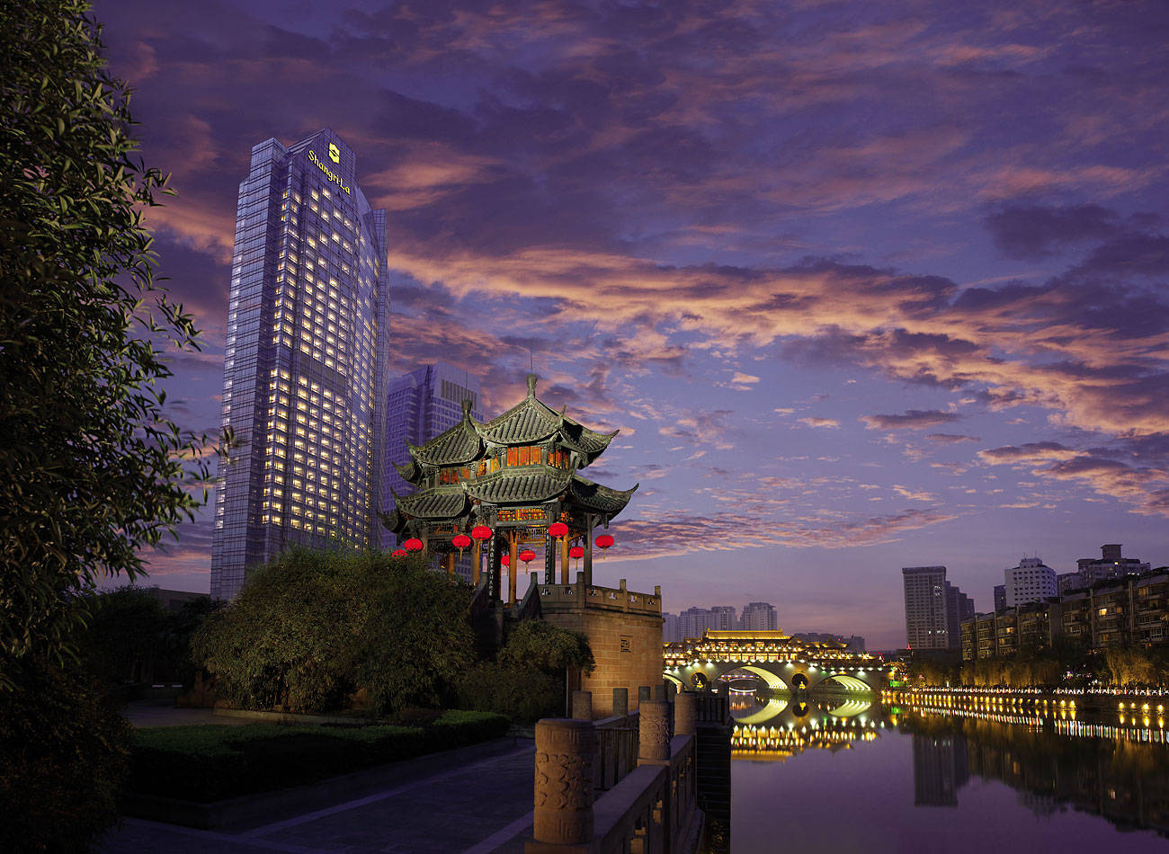 Chengdu Jin River And Purple Skies Wallpaper