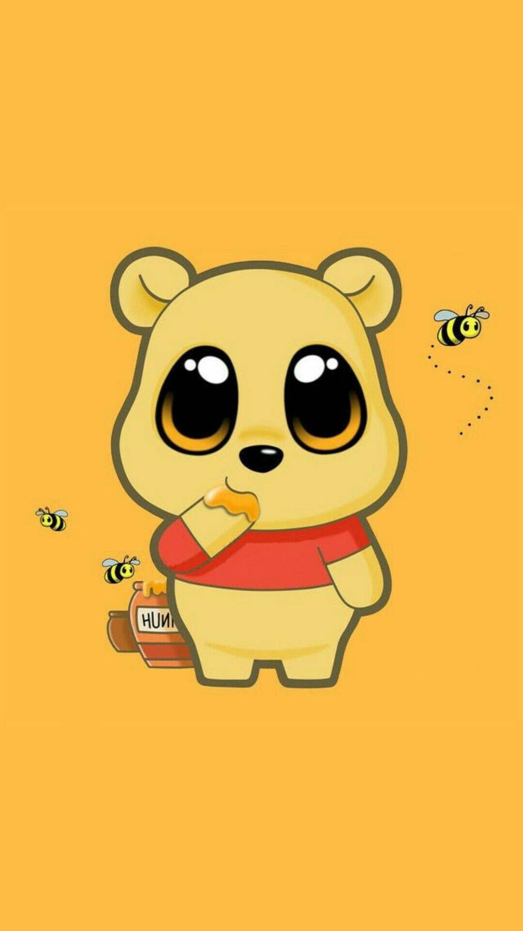 Chibi Cartoon Pooh Eating Honey Wallpaper