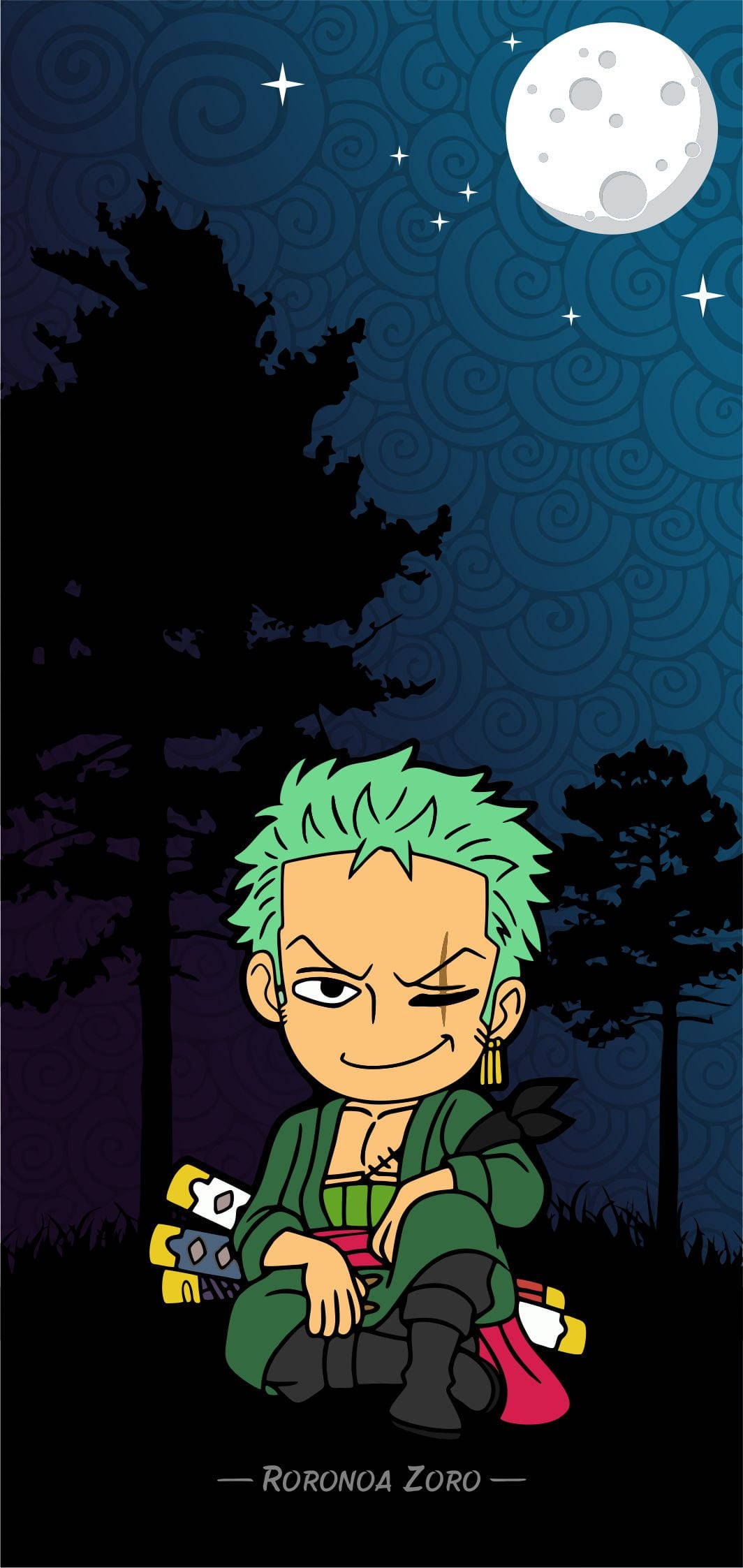 Chibi Roronoa Zoro Pfp: A Cute Digital Illustration Of One Piece's Legendary Swordsman Wallpaper