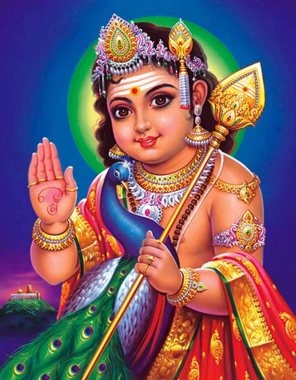 Child Murugan With Spear And Peacock Wallpaper