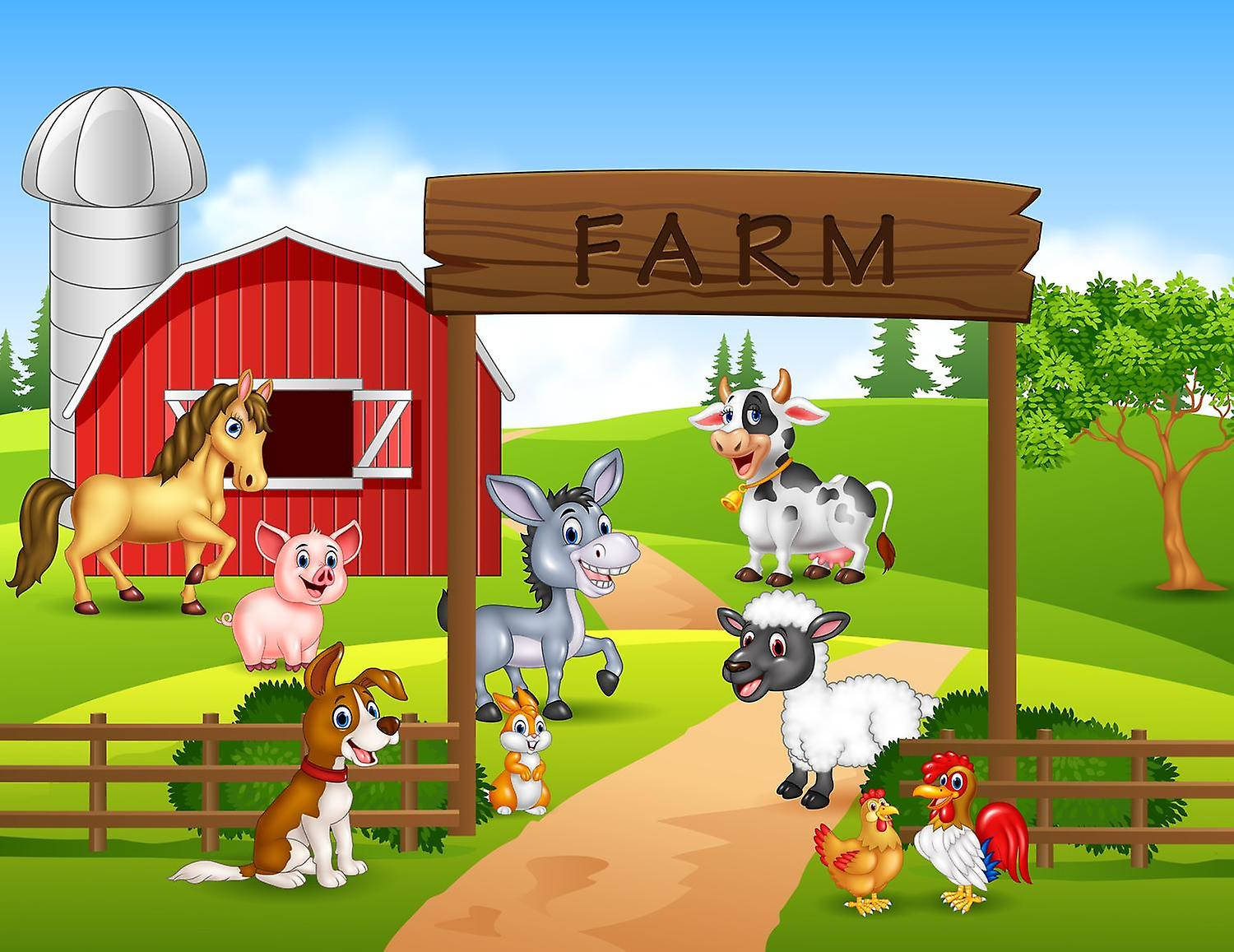 Children's Art Displaying Vibrant Farm Animals Wallpaper