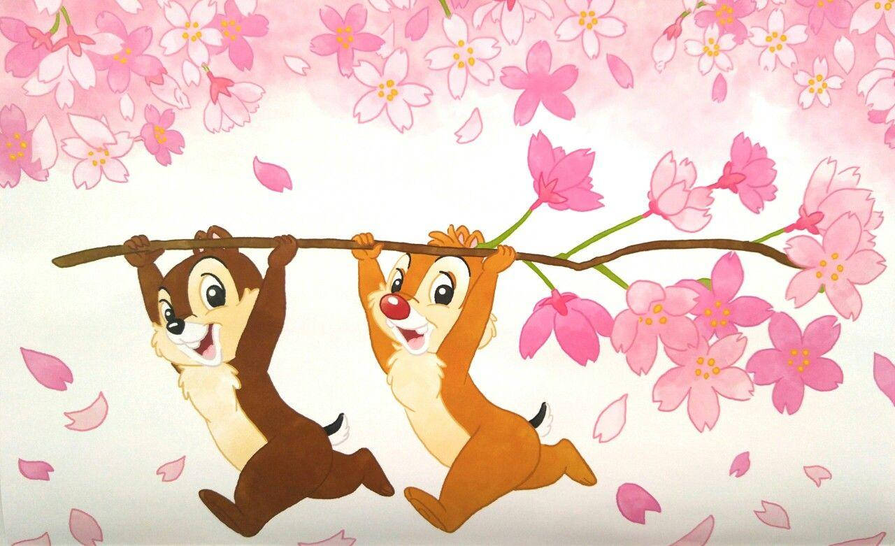 Chip N Dale With Flowery Backdrop Wallpaper
