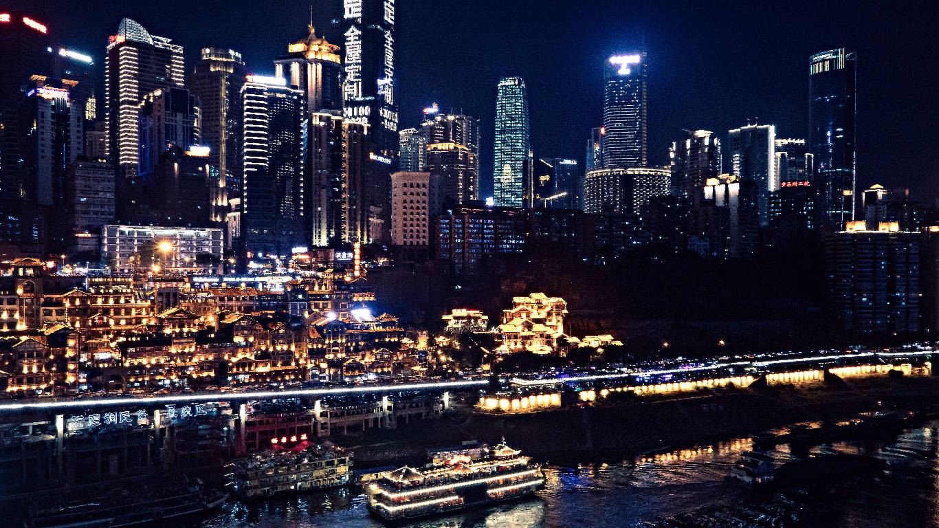 Chongqing China Neon Cityscape Wallpaper