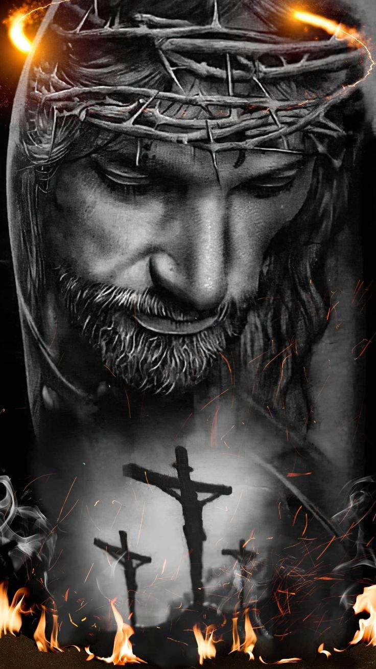 Christ With Three Crosses Jesus Phone Wallpaper