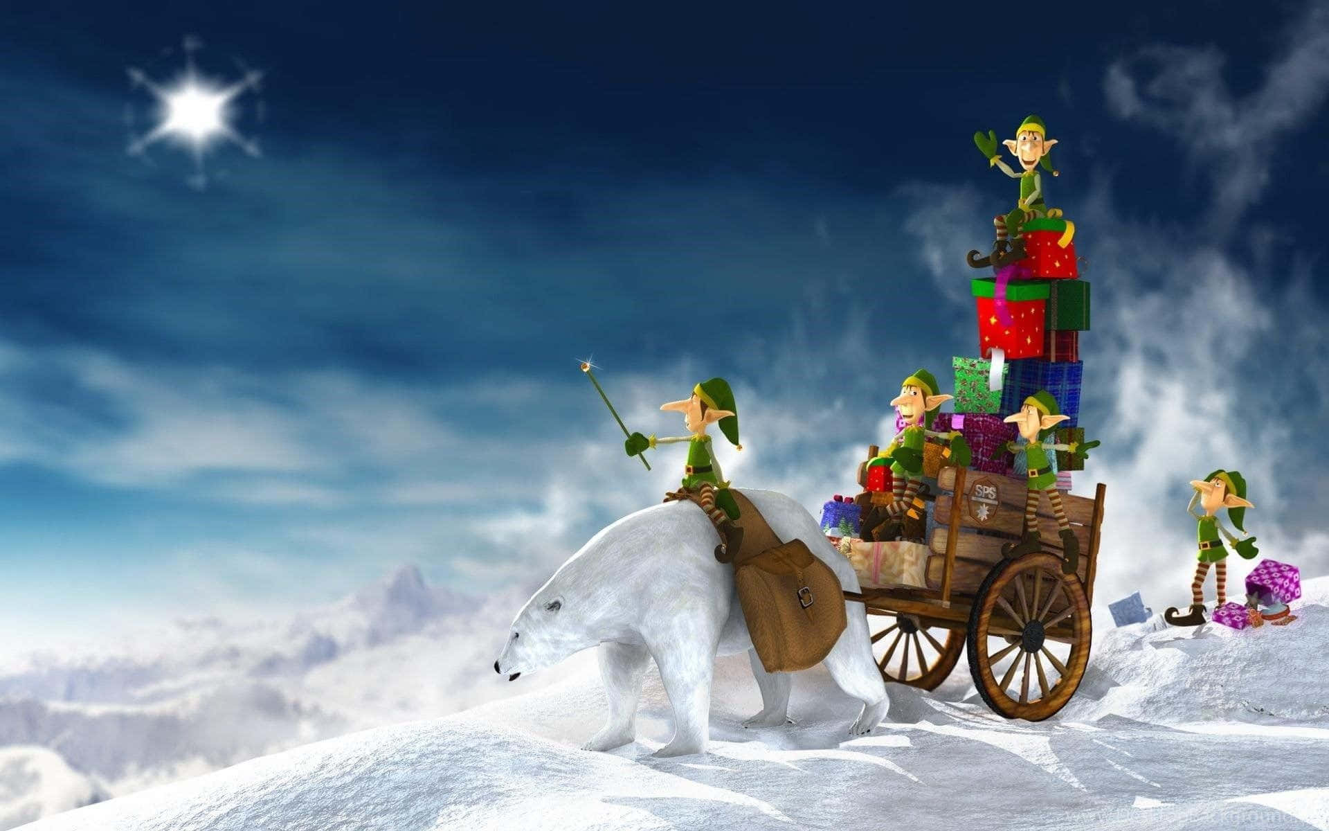 Christmas Cartoon White Polar Bear Wallpaper