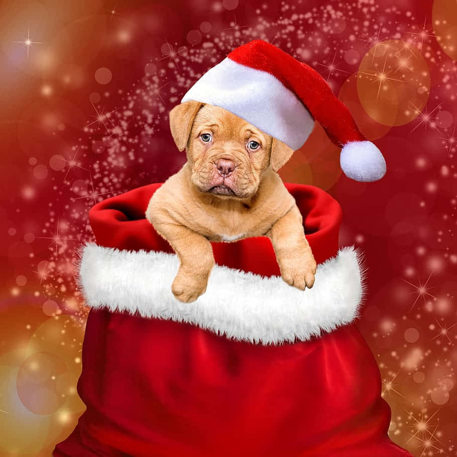 Christmas Dog In Stocking Wallpaper