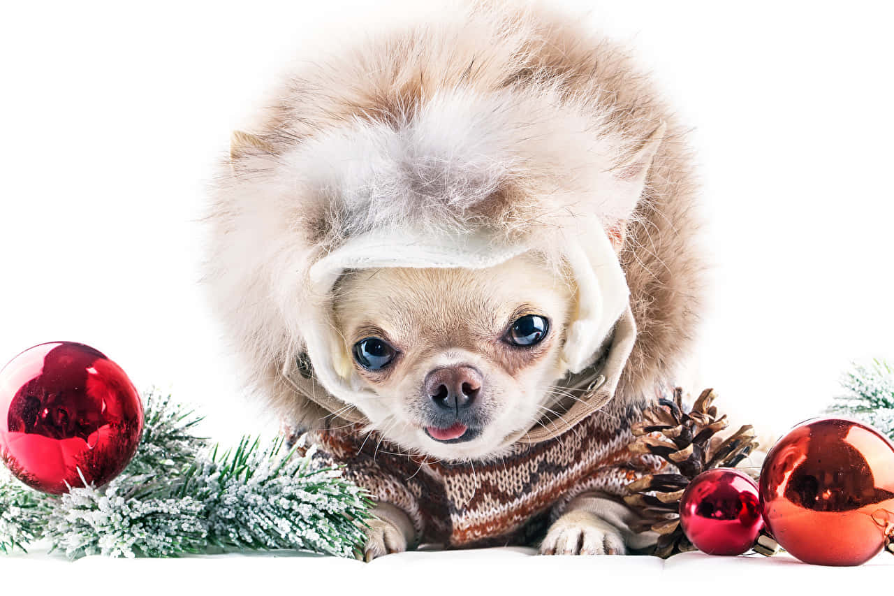Christmas Dog With Decorations Wallpaper