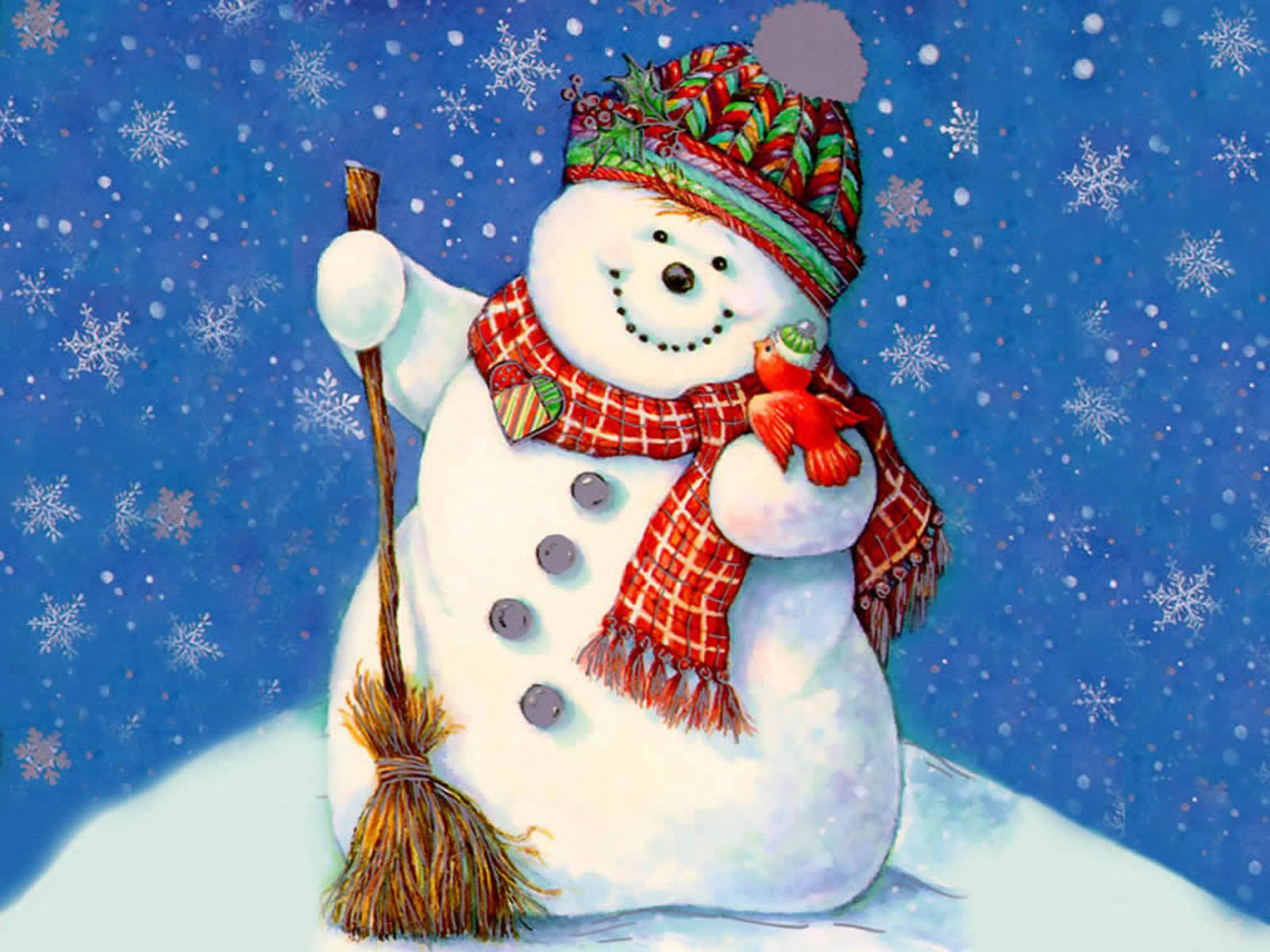 Christmas Snowman With Broom Wallpaper