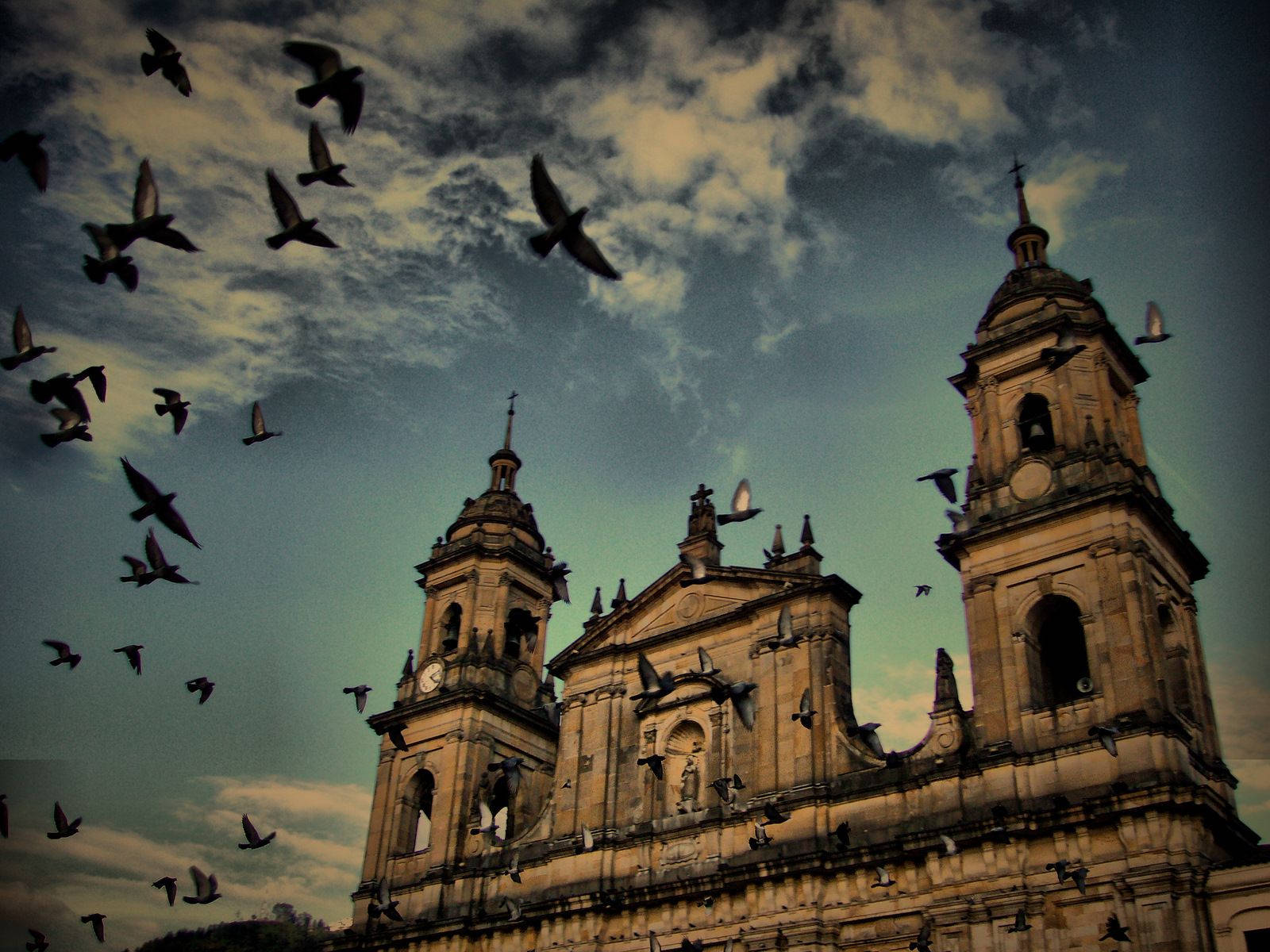 Church In Bogota With Pigeons Wallpaper