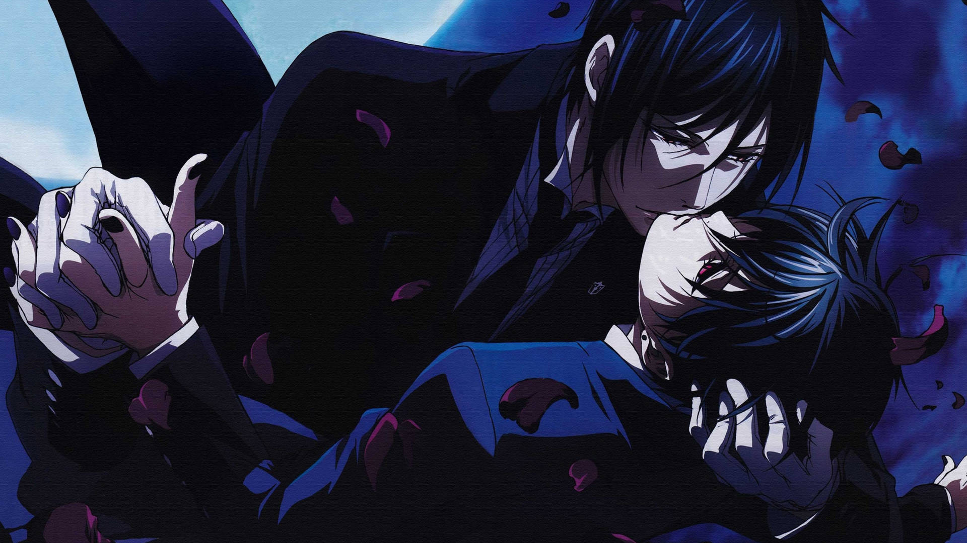 Ciel And Sebastian Anime Couple Kiss Wallpaper