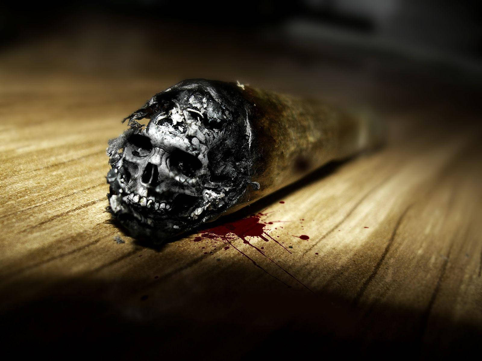 Cigarette Hd Skull With Blood Splat Wallpaper