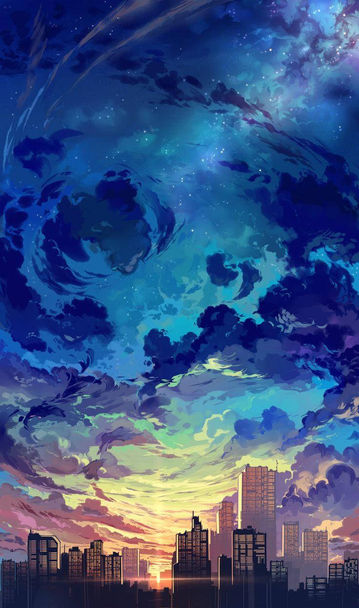 City Sunset Aesthetic Anime Scenery Wallpaper