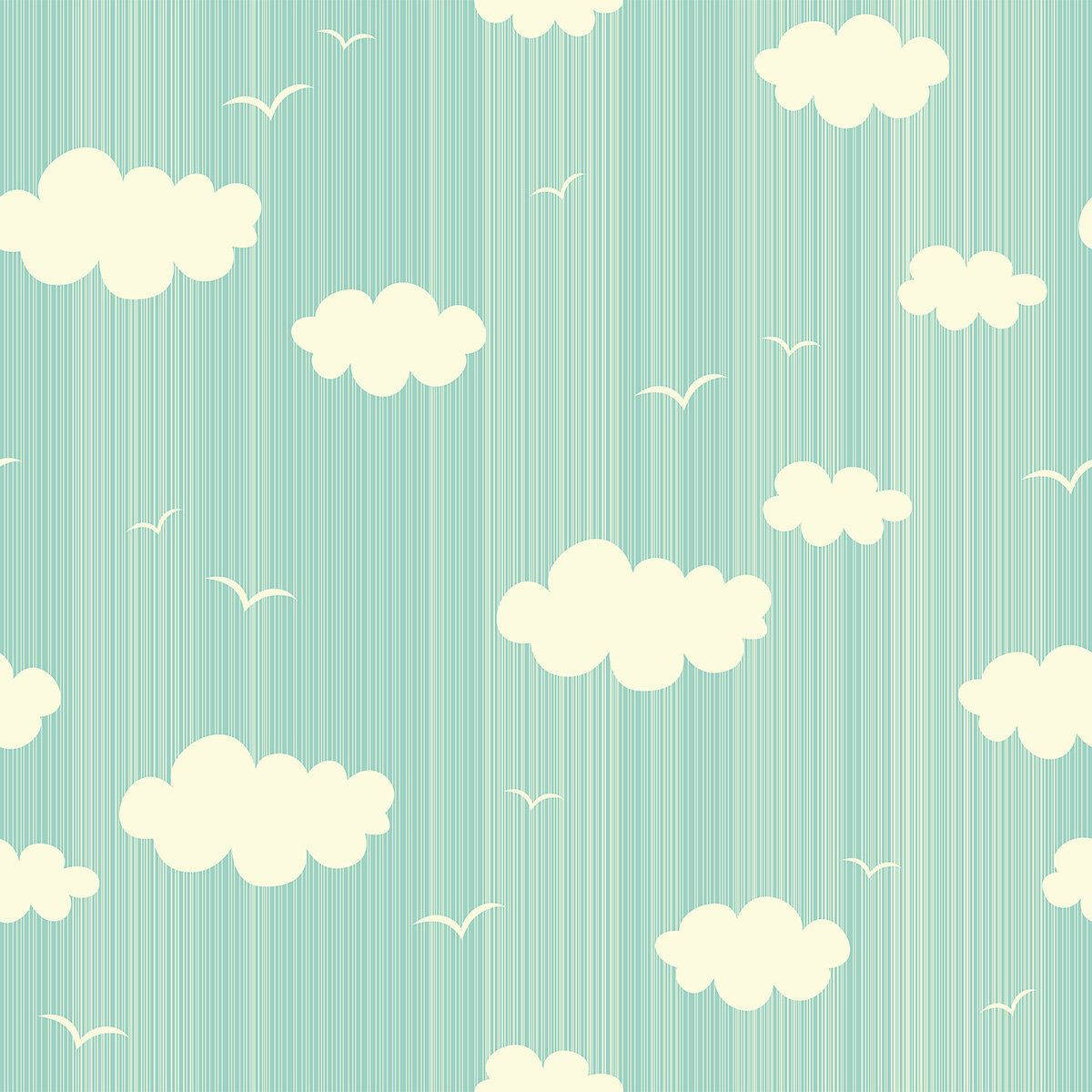 Clouds And Birds On Pastel Green Wallpaper