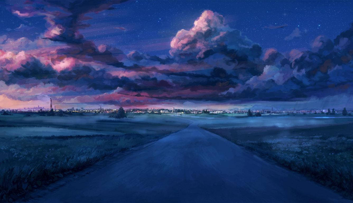 Cloudy Sky Aesthetic Anime Laptop Wallpaper
