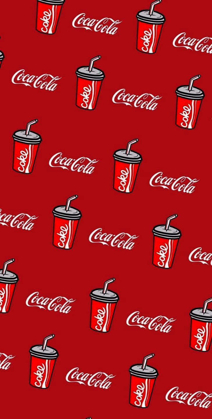 Coca Cola Pattern On Red Background Wallpaper