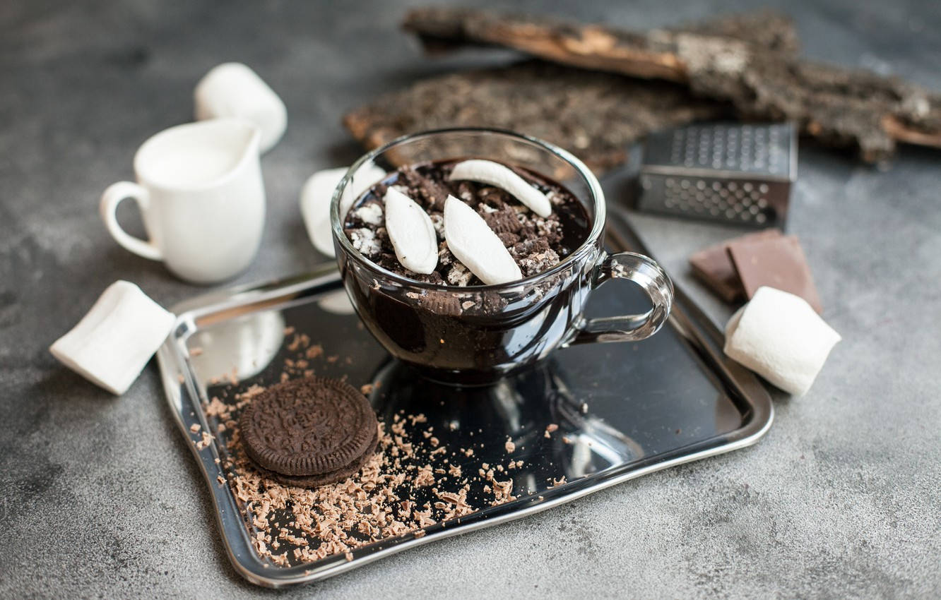Coffee Marshmallows Chocolate Cookies Wallpaper