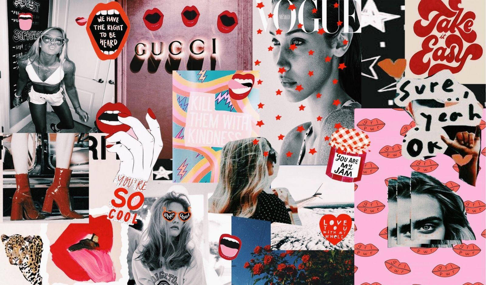 Collage Of Pictures Of A Girl With Lipstick And A Heart Wallpaper
