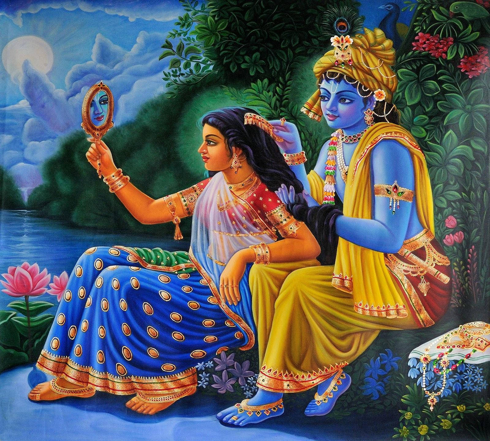 Colorful Art Of Radha And Krishna Desktop Wallpaper