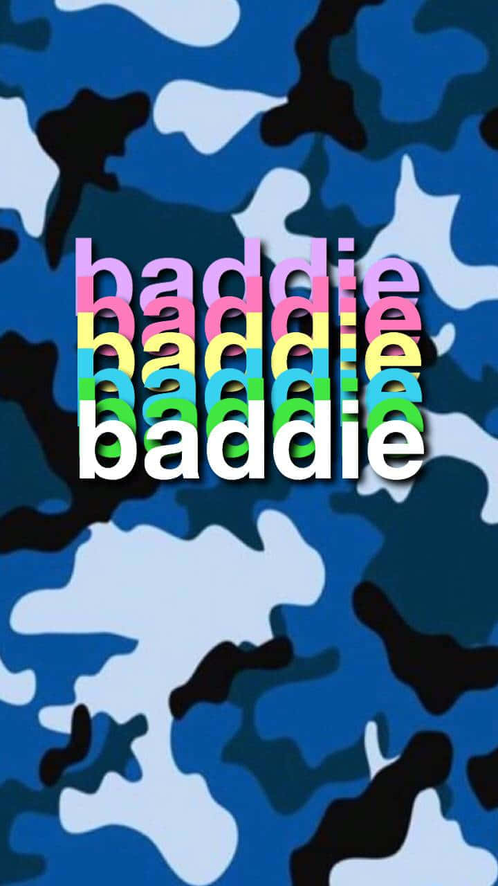 Colorful Baddie Iphone On Blue Army Fatigue Wallpaper
