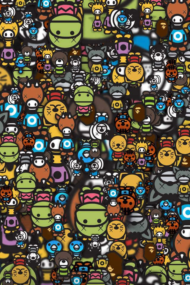 Colorful Cartoon Characters Pattern Wallpaper