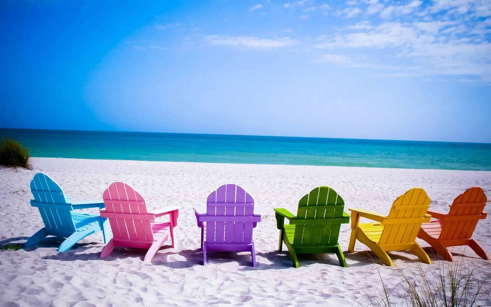 Colorful Chairs Beach Desktop Wallpaper