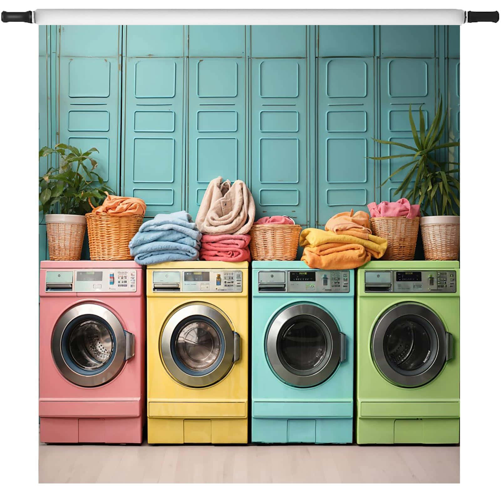Colorful Laundry Room Washing Machines Wallpaper