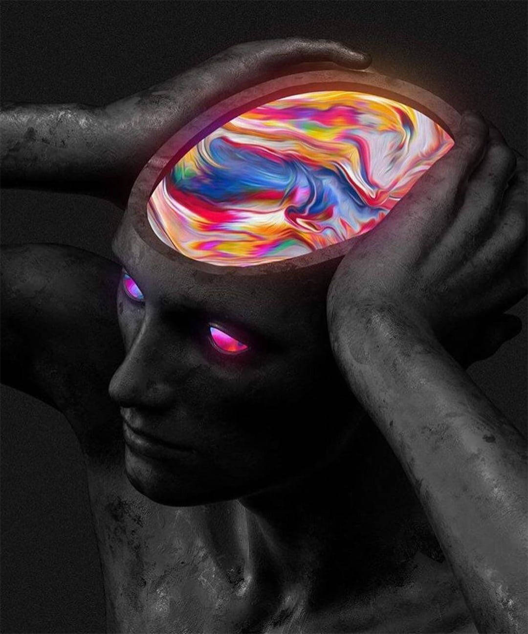 Colorful Liquid Abstract In Statue's Mind Wallpaper