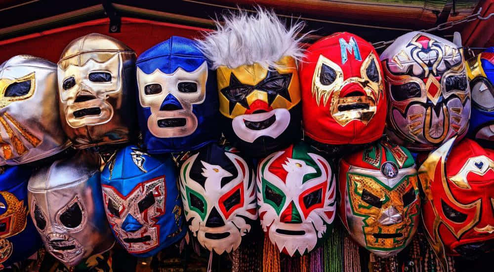 Colorful Lucha Libre Masks Display Wallpaper