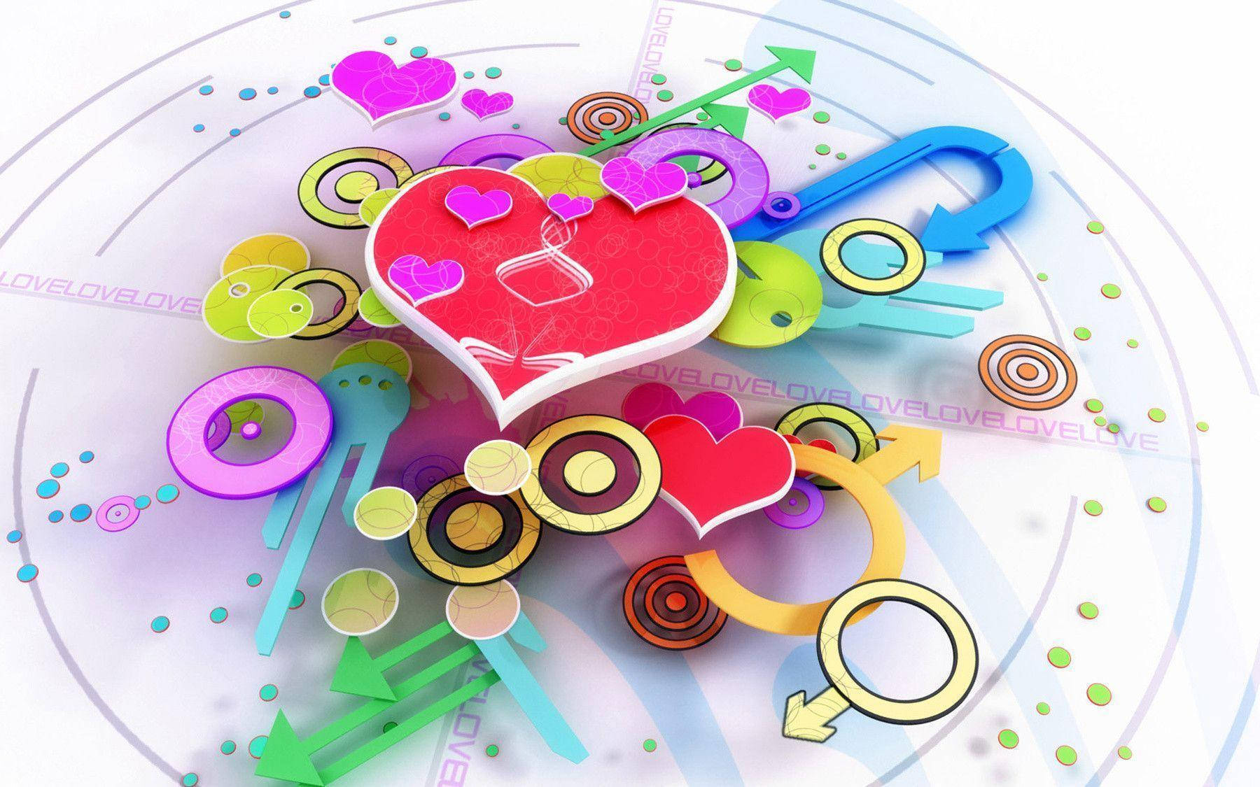 Colorful Symbols And Hearts Cute Computer Wallpaper