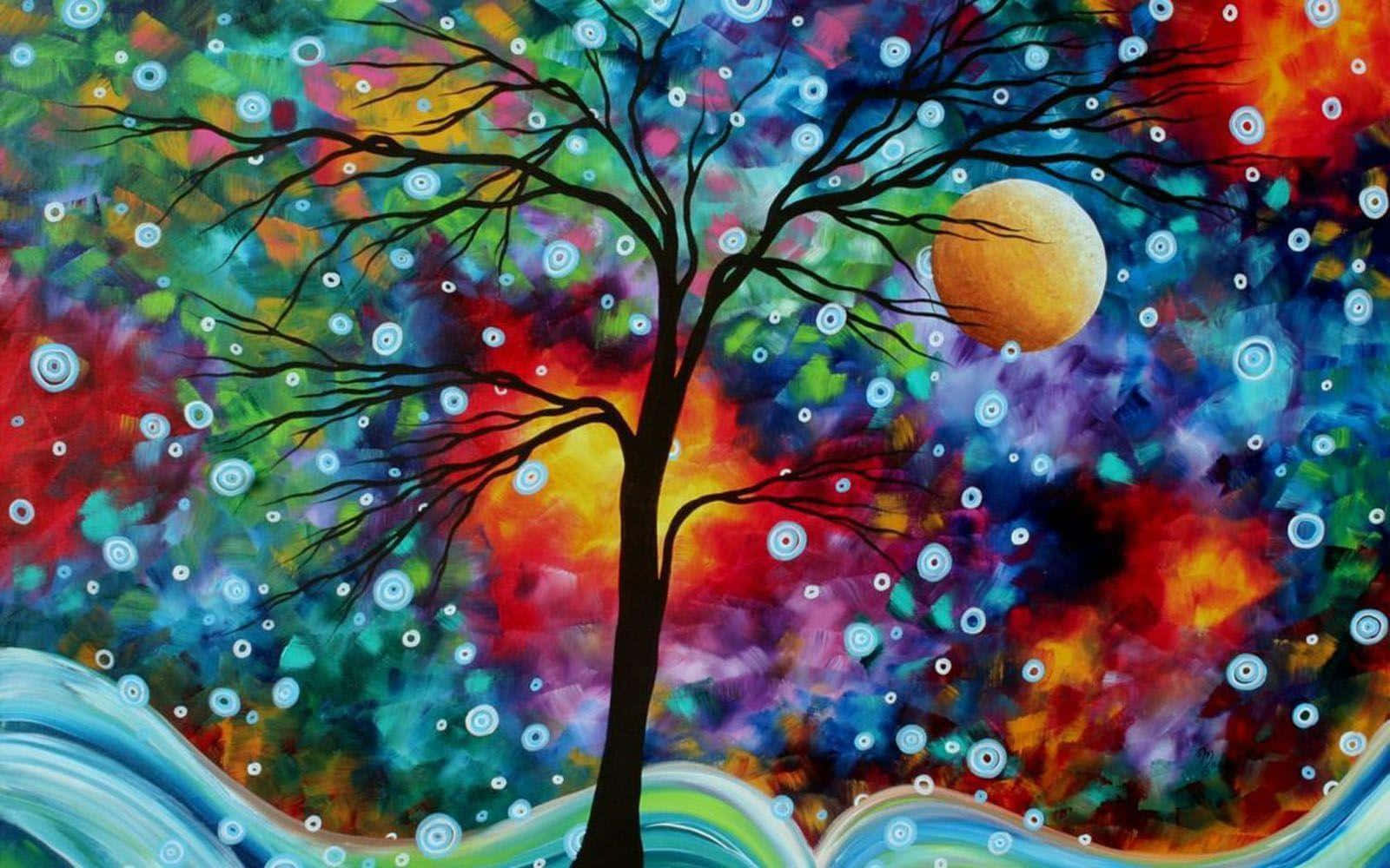 Colorful Tree Painting Desktop Wallpaper