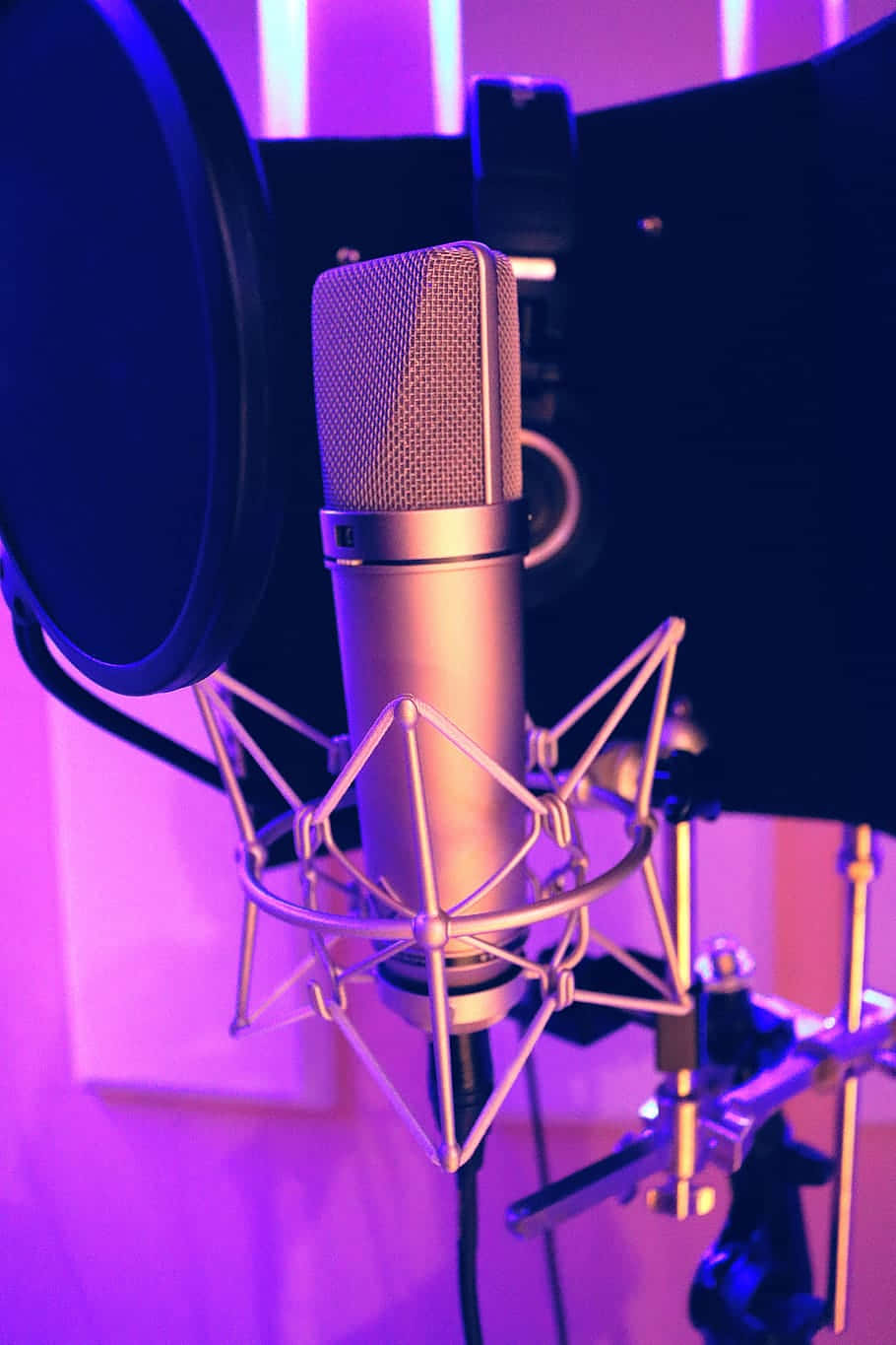 Condenser Microphone In The Studio With Neon Lights Wallpaper