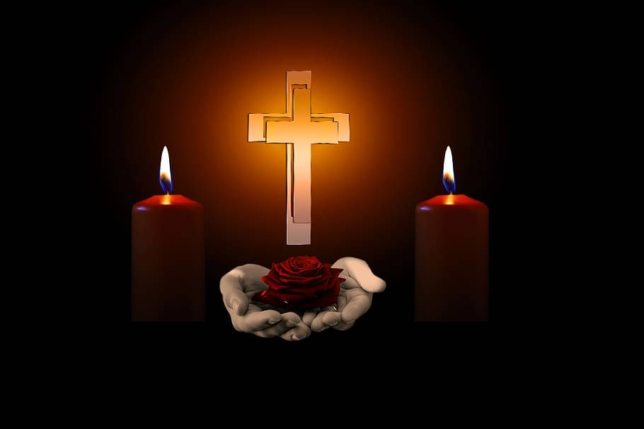 Condolence Candles Rose And Cross Wallpaper