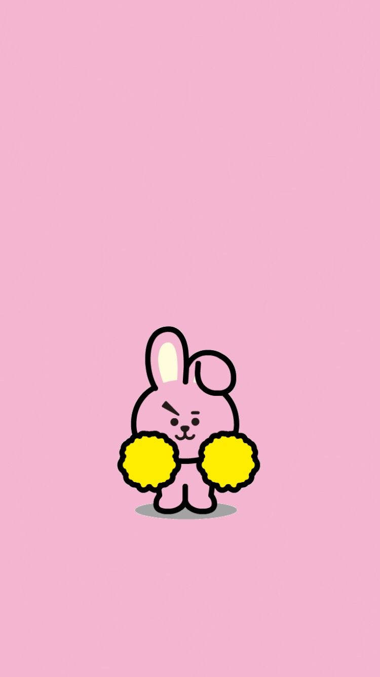 Cooky Bt21 Pair Of Yellow Pom-poms Wallpaper