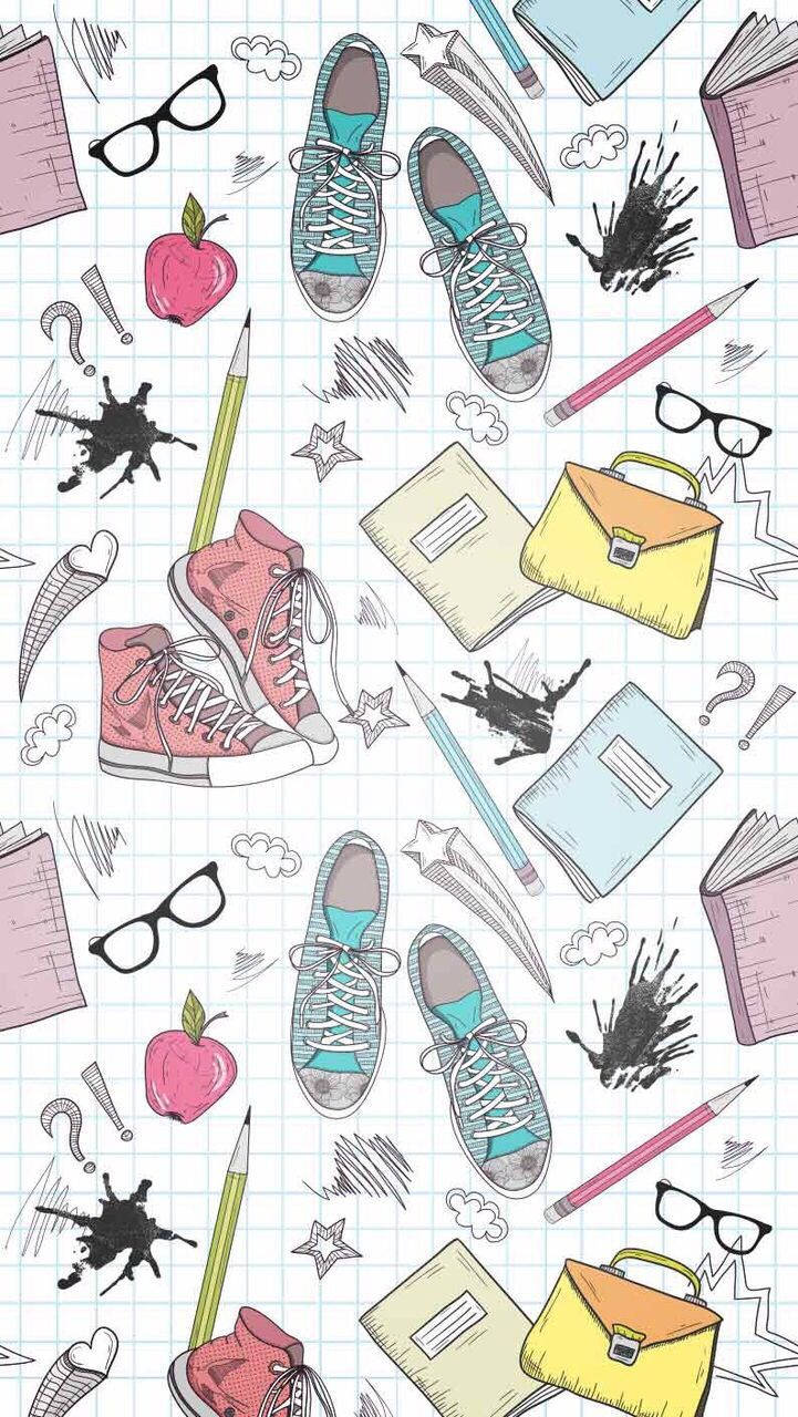 Cool Graphic Sneakers With School Supplies Wallpaper
