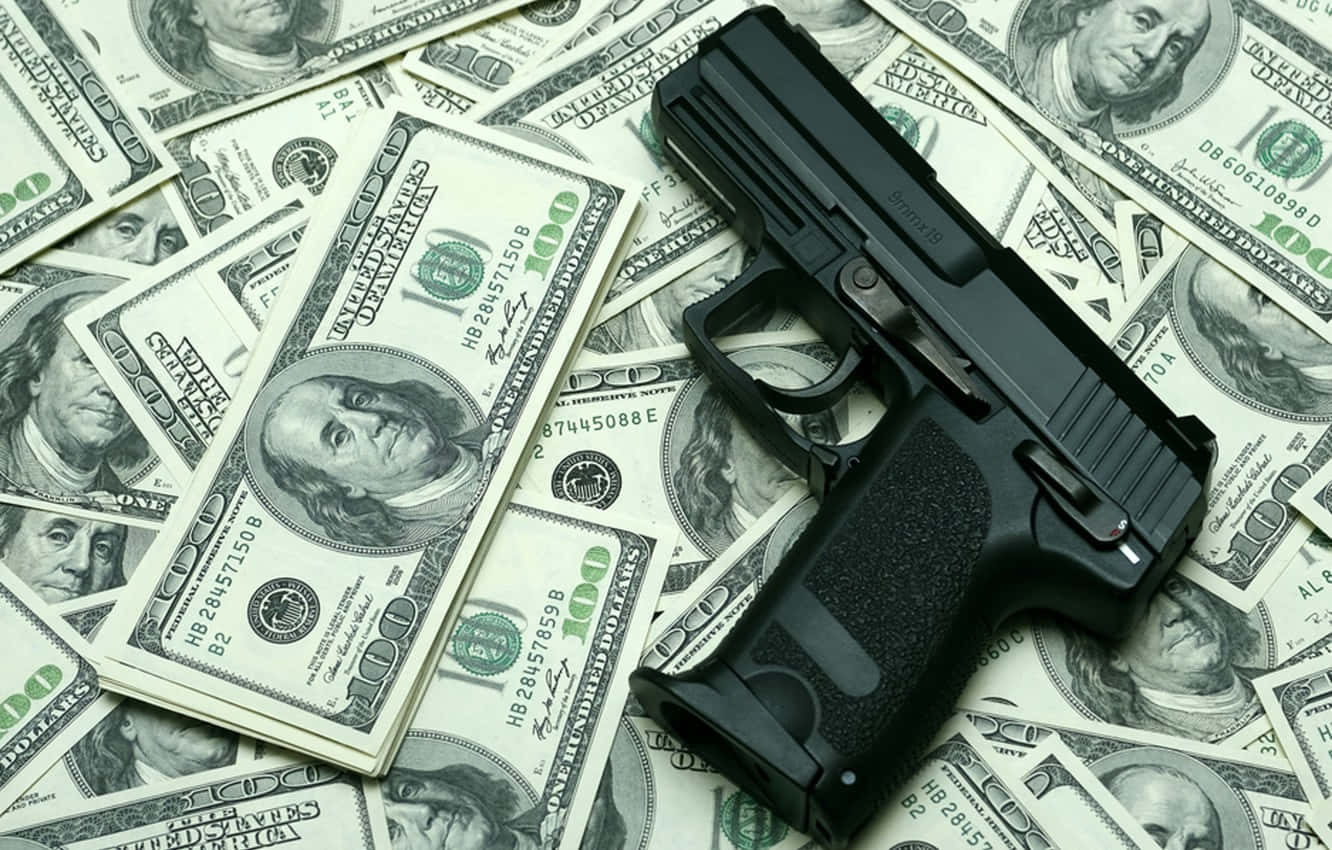 Cool Gun On Money Wallpaper