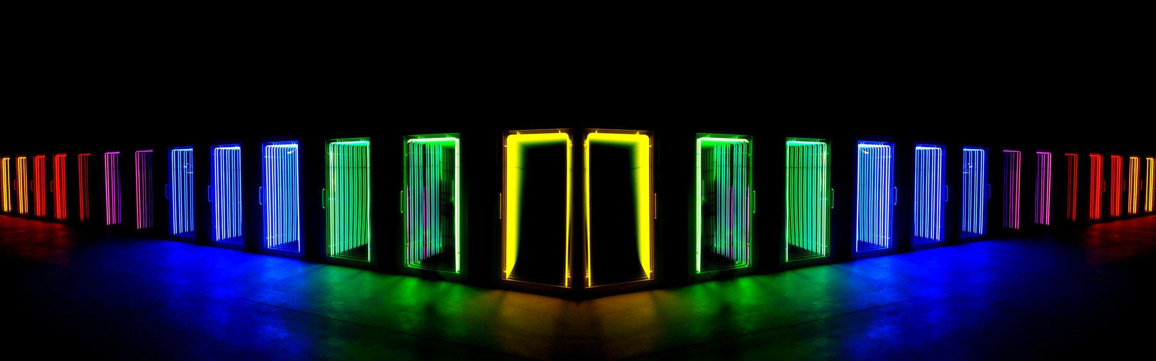 Cool Monitor Doors Neon Aesthetic Wallpaper