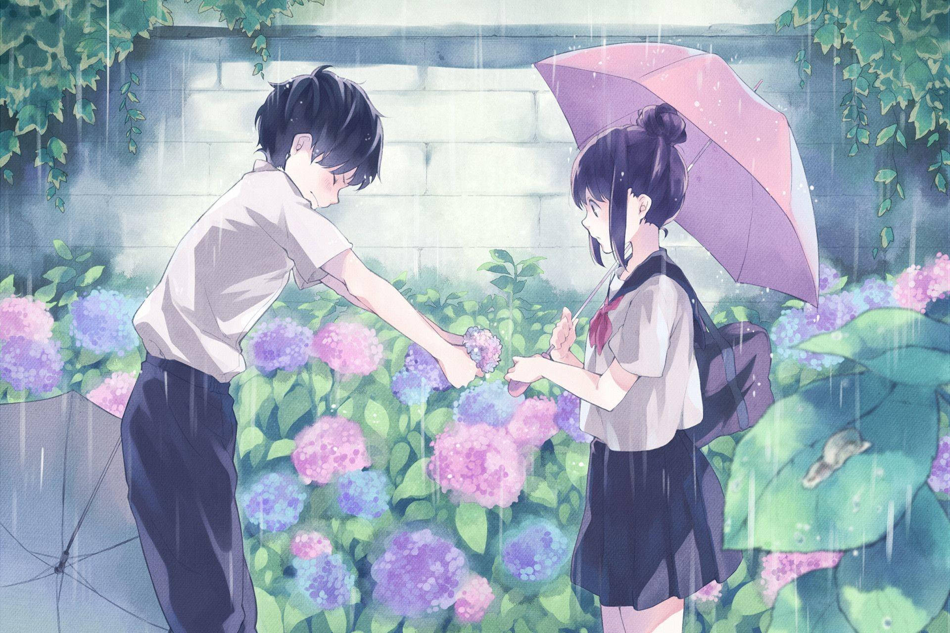 Download free Couple In Garden Love Anime Wallpaper - MrWallpaper.com