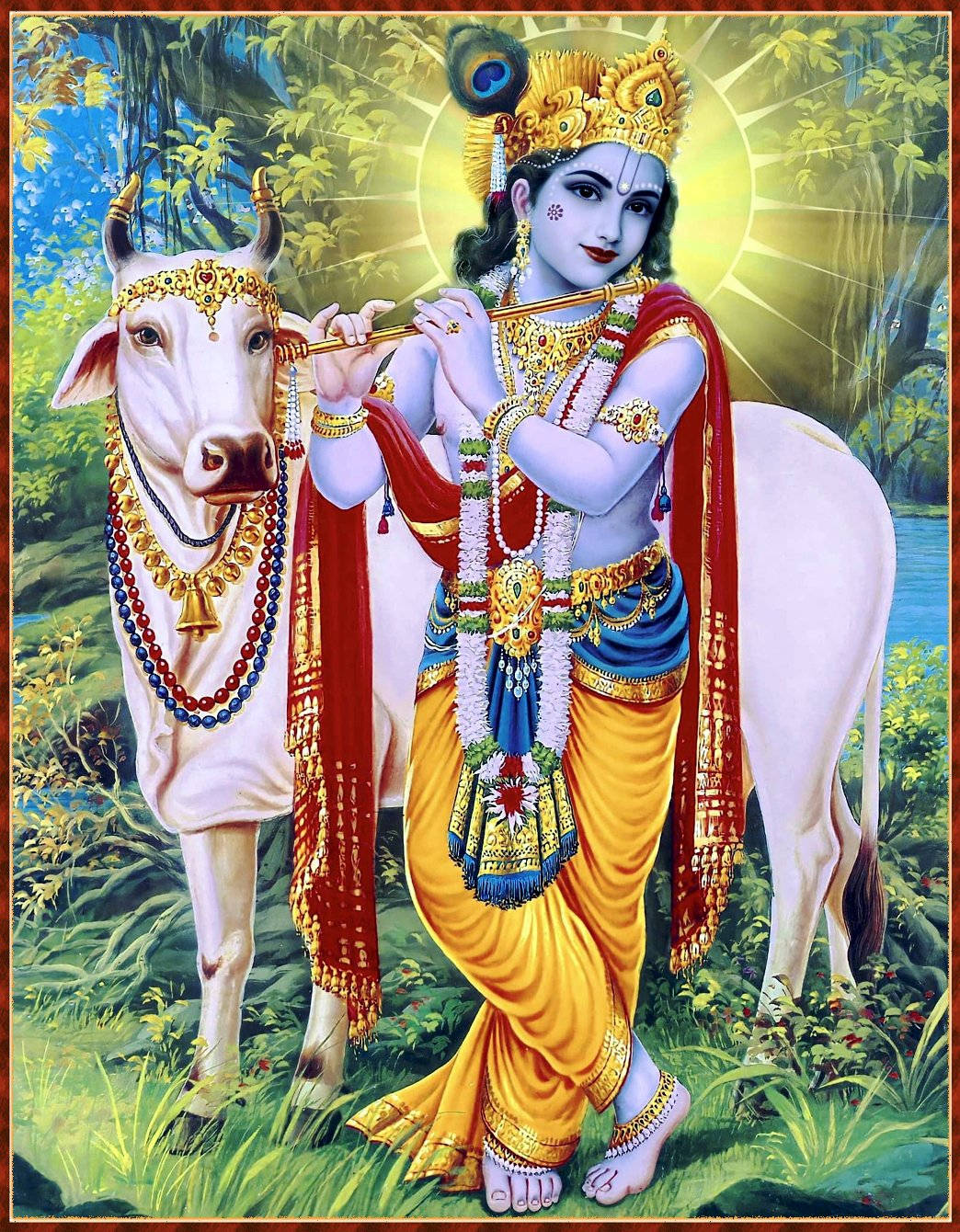 Cow With Lord Krishna 3d Wallpaper