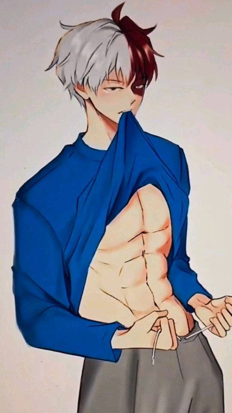 Crazy Hot Abs Anime Boy Blue Shirt Wallpaper