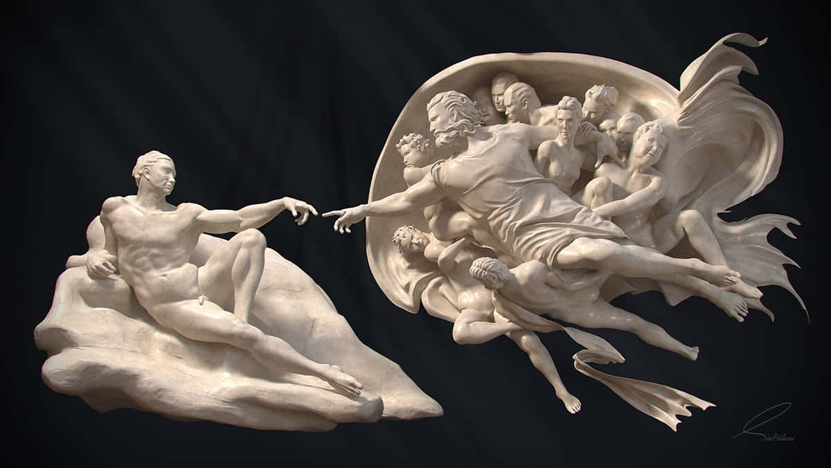 Creation Of Adam 4k Marble Statue Wallpaper