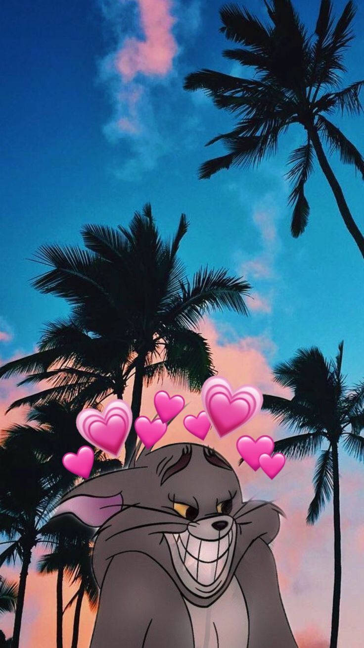 Cute Aesthetic Cartoon Tom With Hearts Wallpaper
