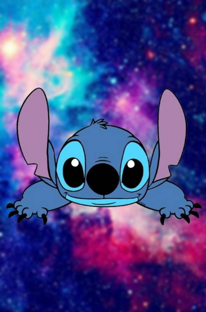 Cute Aesthetic Stitch With Colourful Space Wallpaper