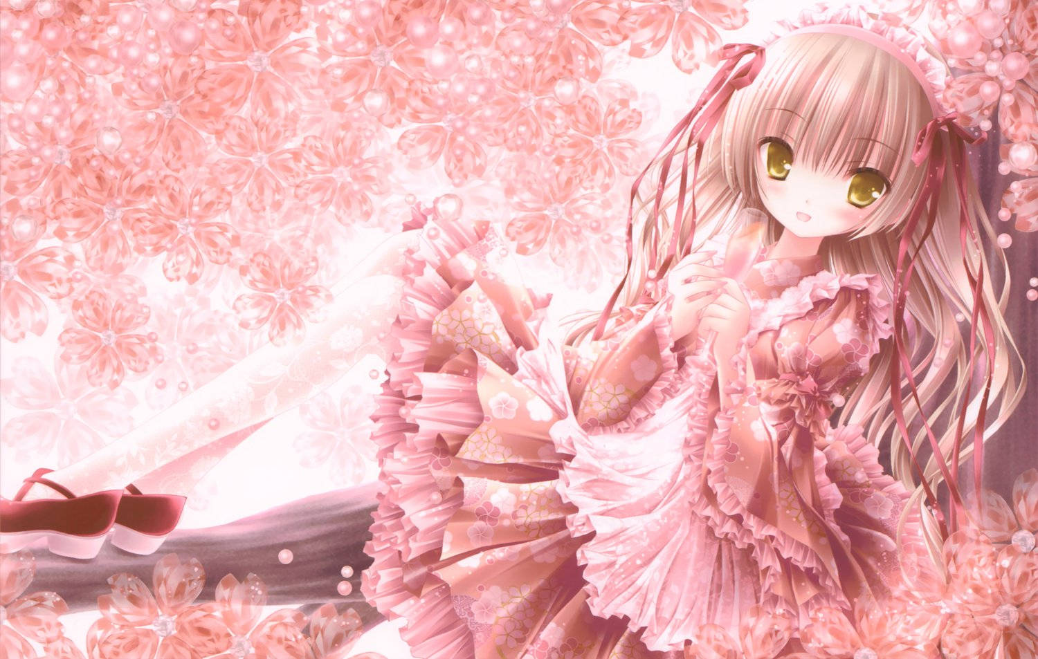 Cute And Magical Pink Anime Girl Wallpaper