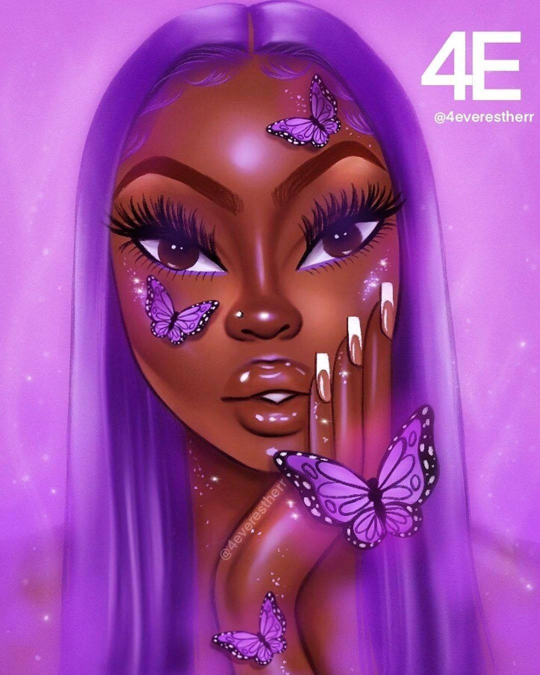 Cute Animated Black Girl In Purple Wallpaper