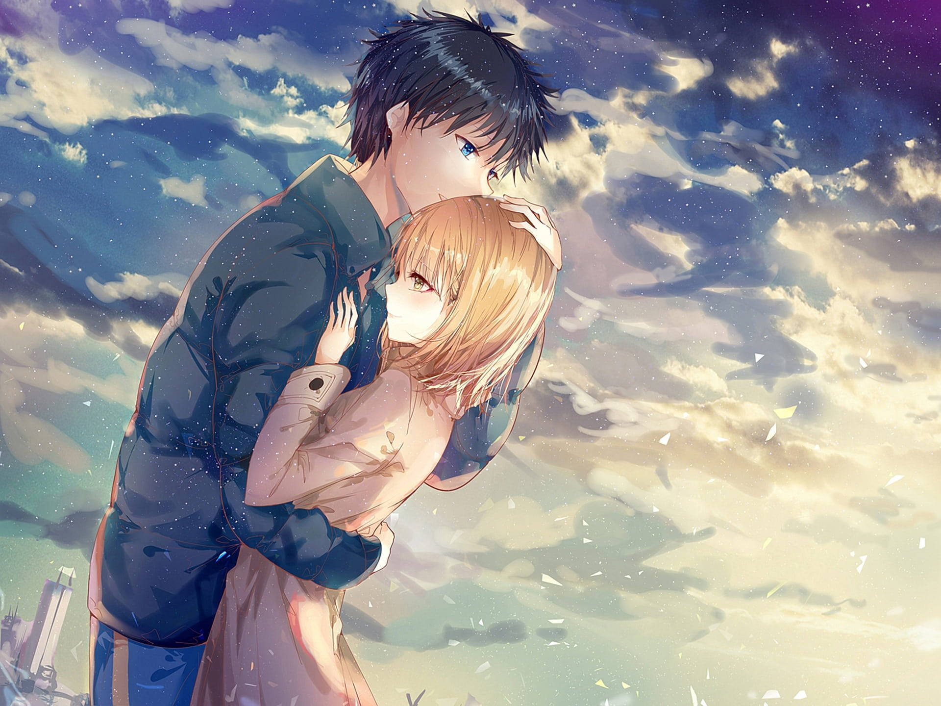 Download free Cute Anime Couple Holding Each Other Wallpaper -  MrWallpaper.com